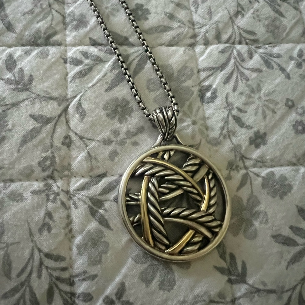 DAVID YURMAN Papyrus Pendant 18K Sterling Silver Pendant & DY Rolo Chain
